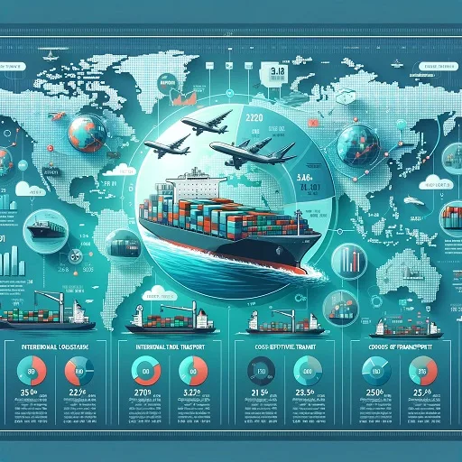 Infografía sobre la importancia del transporte marítimo internacional en el comercio global, mostrando rutas comerciales, barcos de carga y datos estadísticos